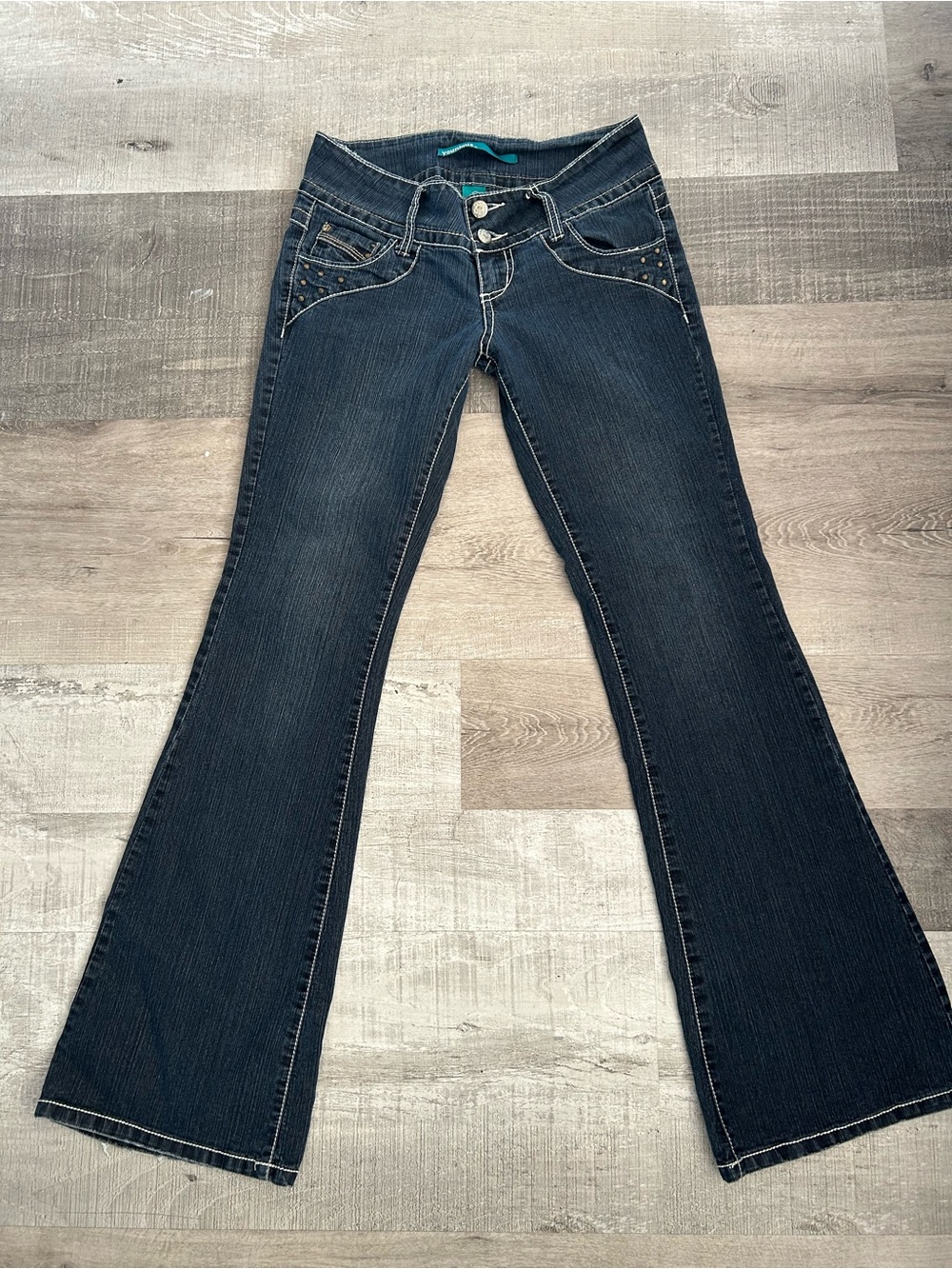 Younique Dark Indigo Flare Jeans with Accent Stitching